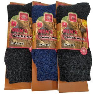 Men Winter Lamb Wool Crew Socks, Heavy Duty, Warm Boots Marled Pattern, 3 Pairs